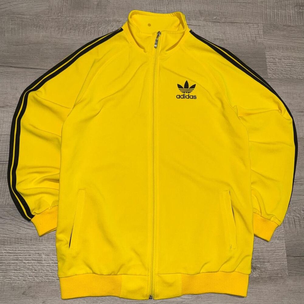 Y2k 2000s adidas yellow trefoil full zip track jacket size XXL